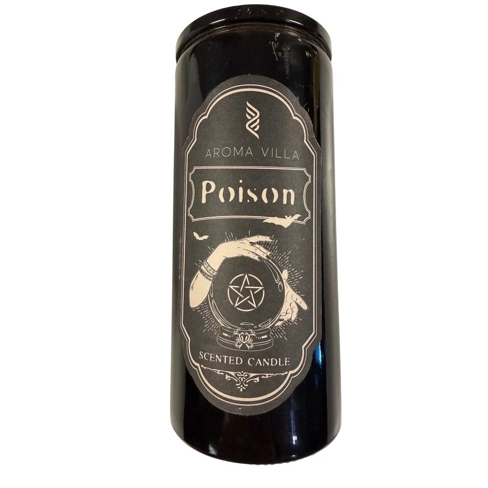 Aroma Villa Poison Scented‎ Candle Black Jar Gothic Halloween Decor 8.6 oz